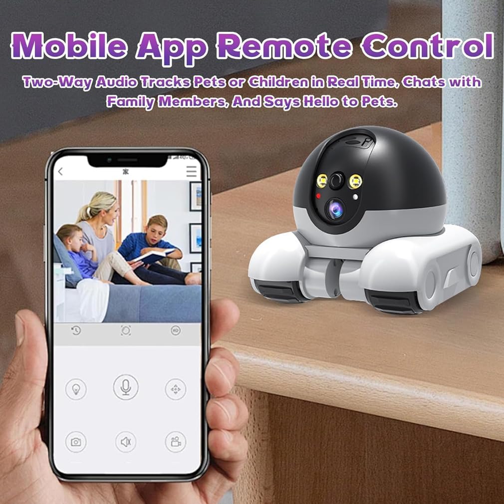 Blinkybot Camera - 360° View Blinkybot Robot, 360°-Wlan-Überwachungskamera Für Innen, 1080P Dual-Objektiv-Smart-Roboterkamera, Kabellose Mobile Haustier Kamera Mit Zwei-Wege-Audio, Nachtsicht