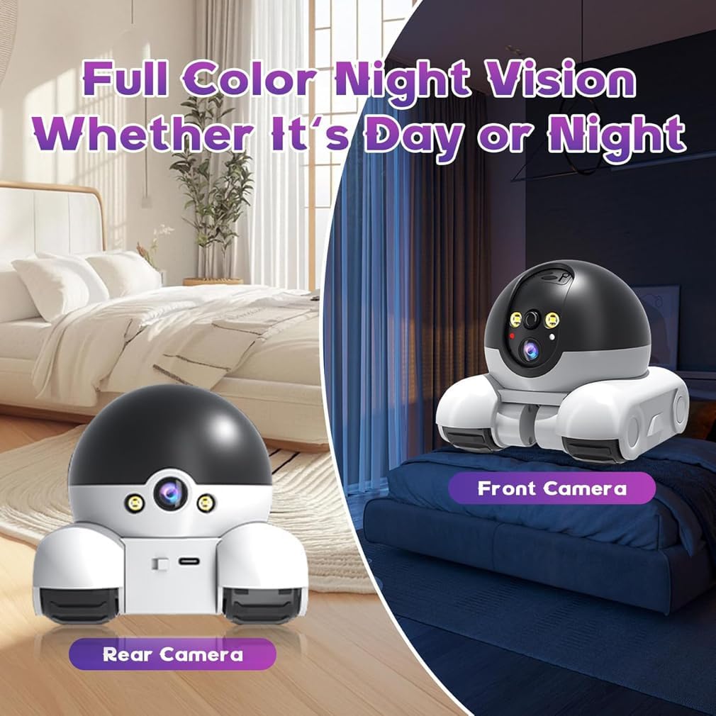 Blinkybot Camera - 360° View Blinkybot Robot, 360°-Wlan-Überwachungskamera Für Innen, 1080P Dual-Objektiv-Smart-Roboterkamera, Kabellose Mobile Haustier Kamera Mit Zwei-Wege-Audio, Nachtsicht