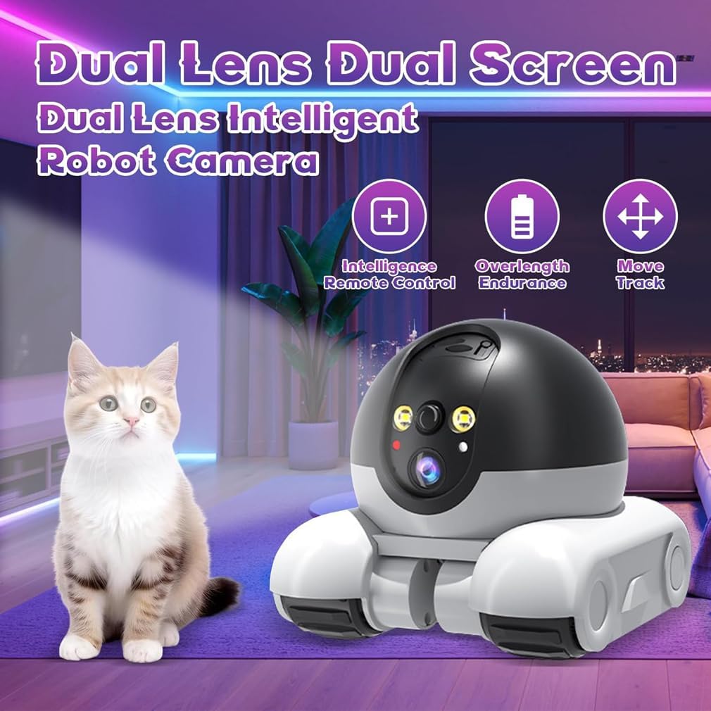 Blinkybot Camera - 360° View Blinkybot Robot, 360°-Wlan-Überwachungskamera Für Innen, 1080P Dual-Objektiv-Smart-Roboterkamera, Kabellose Mobile Haustier Kamera Mit Zwei-Wege-Audio, Nachtsicht